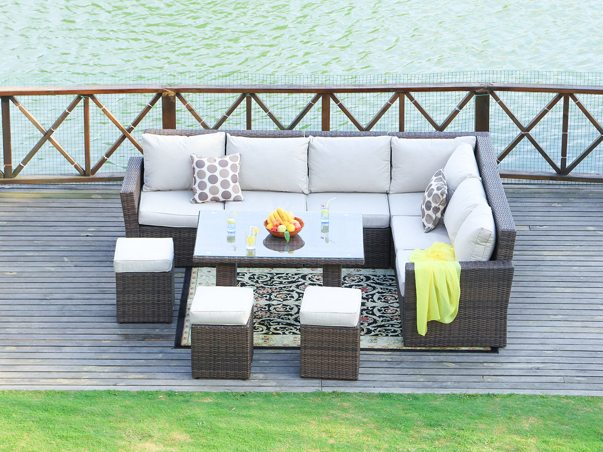 Rattan 9 seater corner sofa set