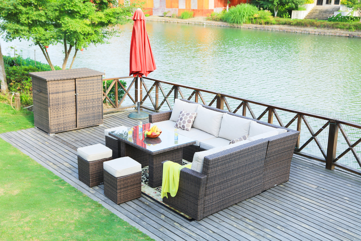 Rattan 9 seater corner sofa set