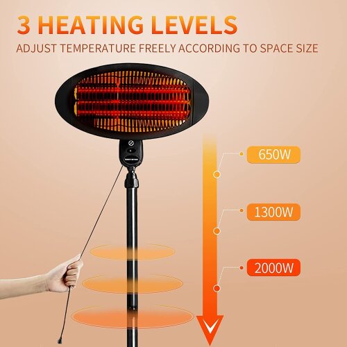 Love Burn 2000W Electric Quartz Patio Heater, Freestanding Portable Heater, Indoor or Outdoor Use