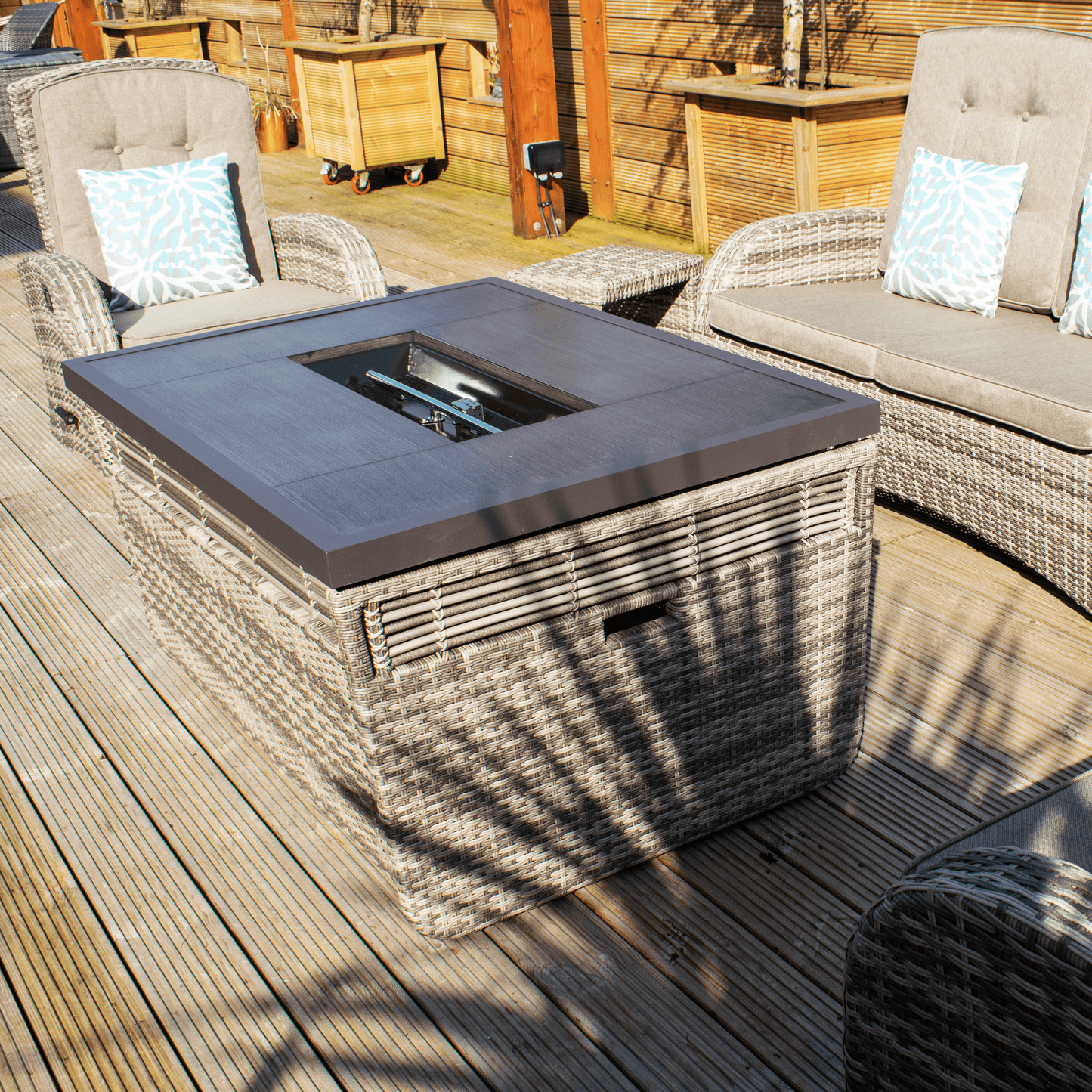 Jane - 4 Seat Rattan Set With Gas Fire Table and Side Table