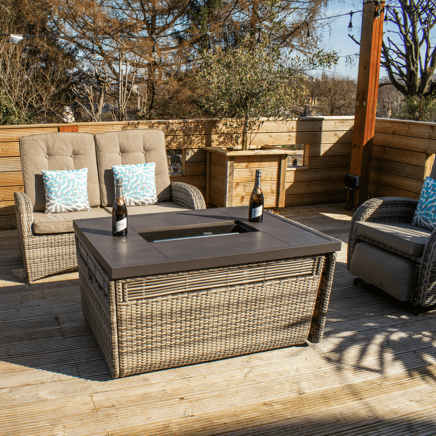 Jane - 4 Seat Rattan Set With Gas Fire Table and Side Table