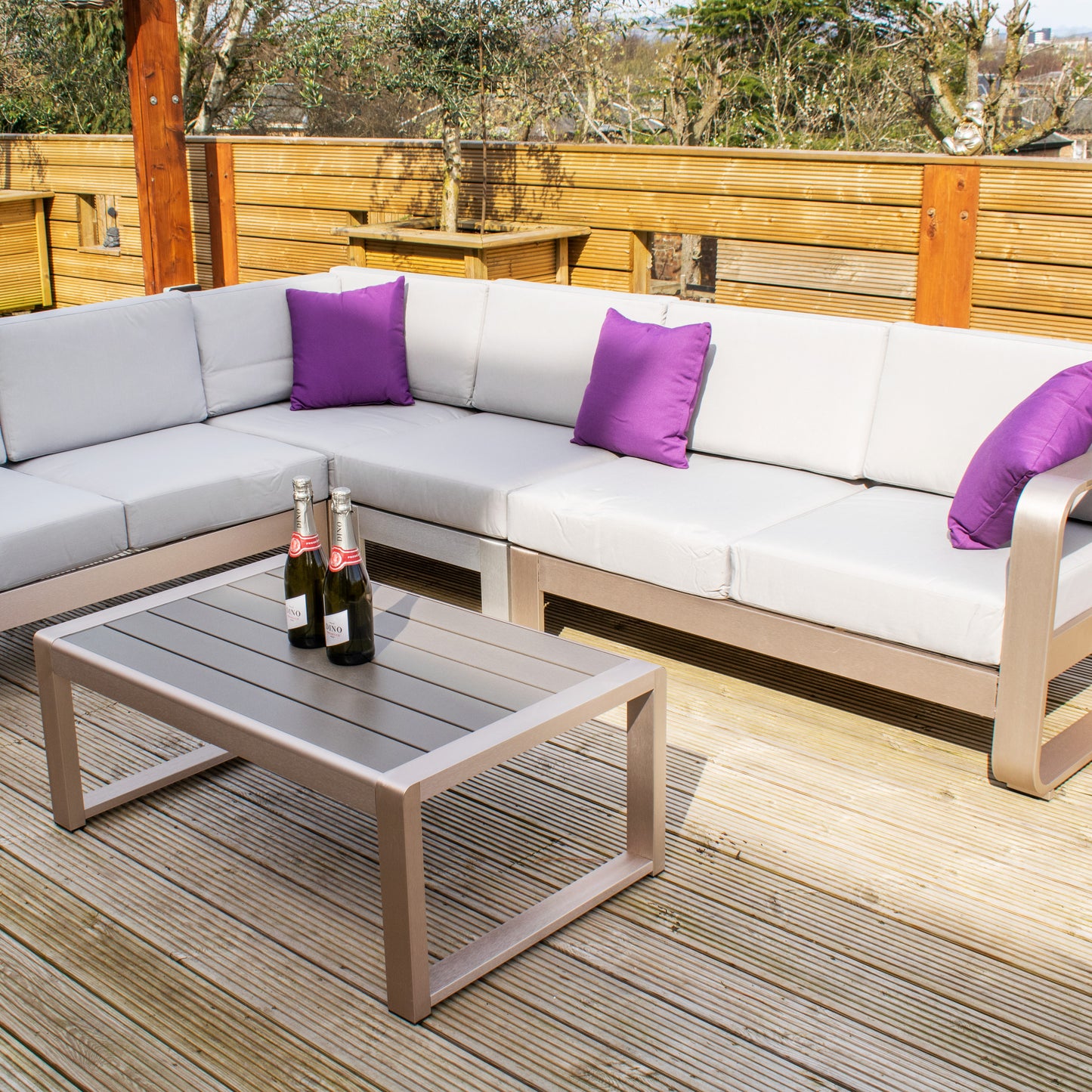 Fairy 6 Seat Aluminium Outdoor Sofa Dining Set, With Rose Gold 2 Tone Finish