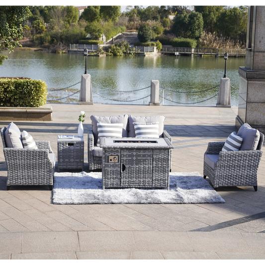 Rattan 4 seat outdoor gas fire pit sofa set