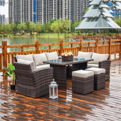 Rattan 8 Seat Outdoor Corner Sofa Dining Set