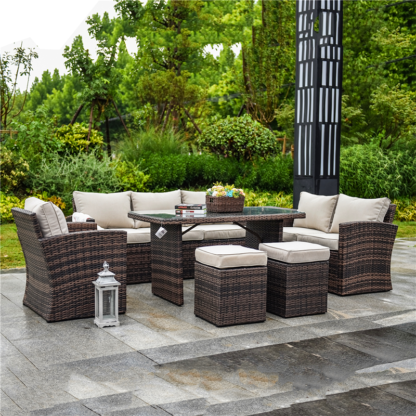 Rattan 8 Seat Outdoor Corner Sofa Dining Set